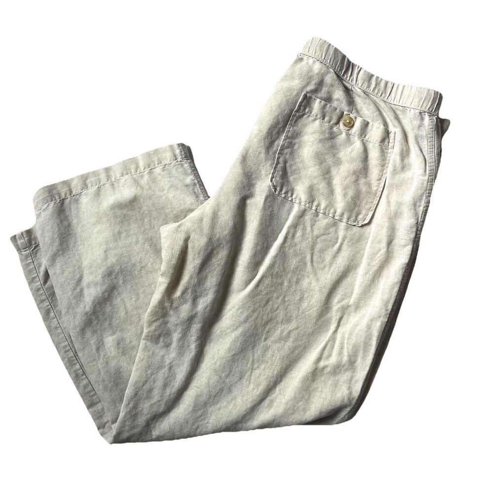 Liz Claiborne Linen /Cotton Pants Women Size XL Beige Drawstring Pockets Coastal